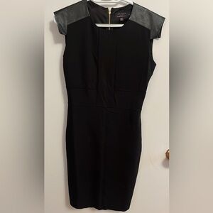 Ted Baker black shift dress with leather shoulders